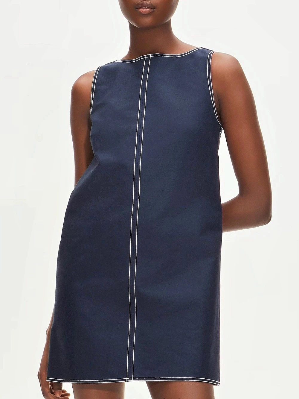 J.Crew Billie Mini Dress Poplin Classic Blue Minimalist Sleeveless V-Back Sz. 0